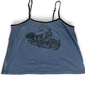 Vintage No Boundaries Blue Motorcycle Chopper Chick Tank Top